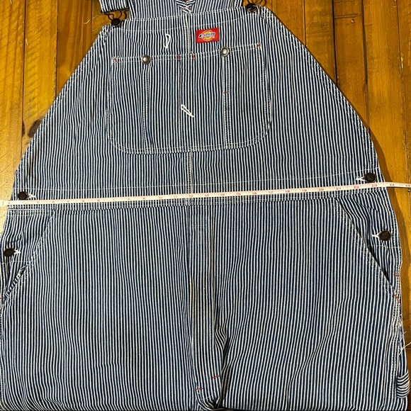 VINTAGE Dickies Blue White Hickory Striped 100% Cotton Bib Overalls - Picture 8 of 11